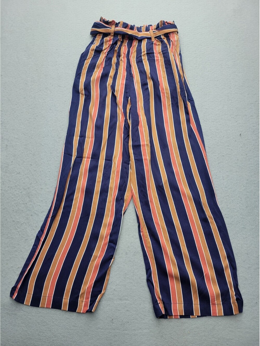 BB Dakota Women's Pants Size XS Orange Blue Paperbag Rayon High Rise Striped
